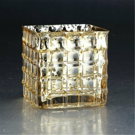 DIAMOND STAR 4.5 x 4.5 x 4.5 in. Square Glass Candle Holder, Gold 57059